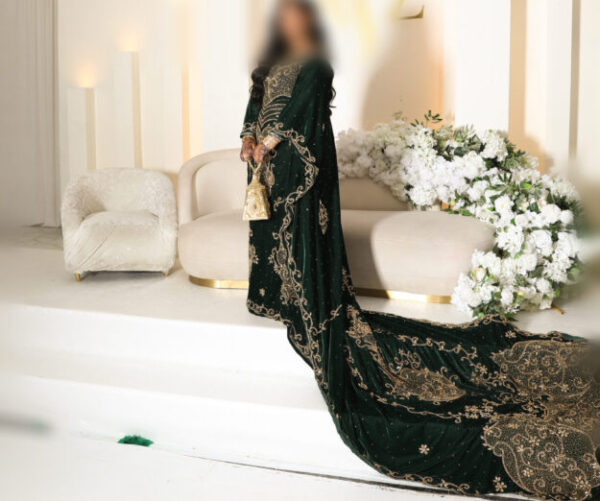 Emerald green velvet bridal dirac