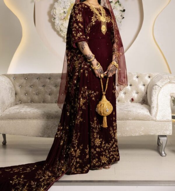 Velvet Maroon & Gold Bridal Dirac Set