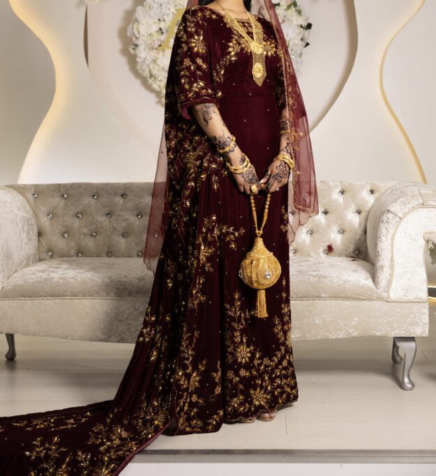 Velvet Maroon & Gold Bridal Dirac Set